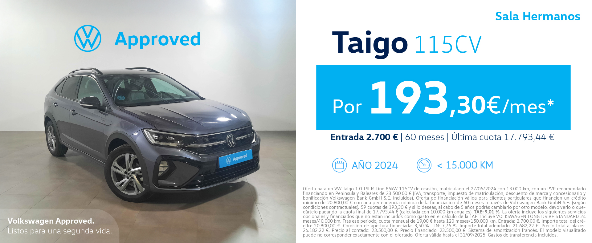 ¡Ofertón! Taigo R-Line 115CV KM0 desde 193,30€/mes*